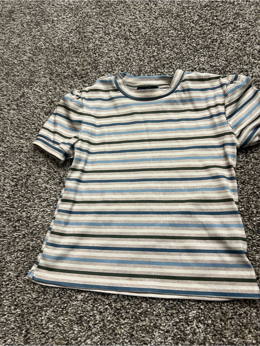 Kids Short-Sleeve Striped Crewneck Tee in Blue, Green & White